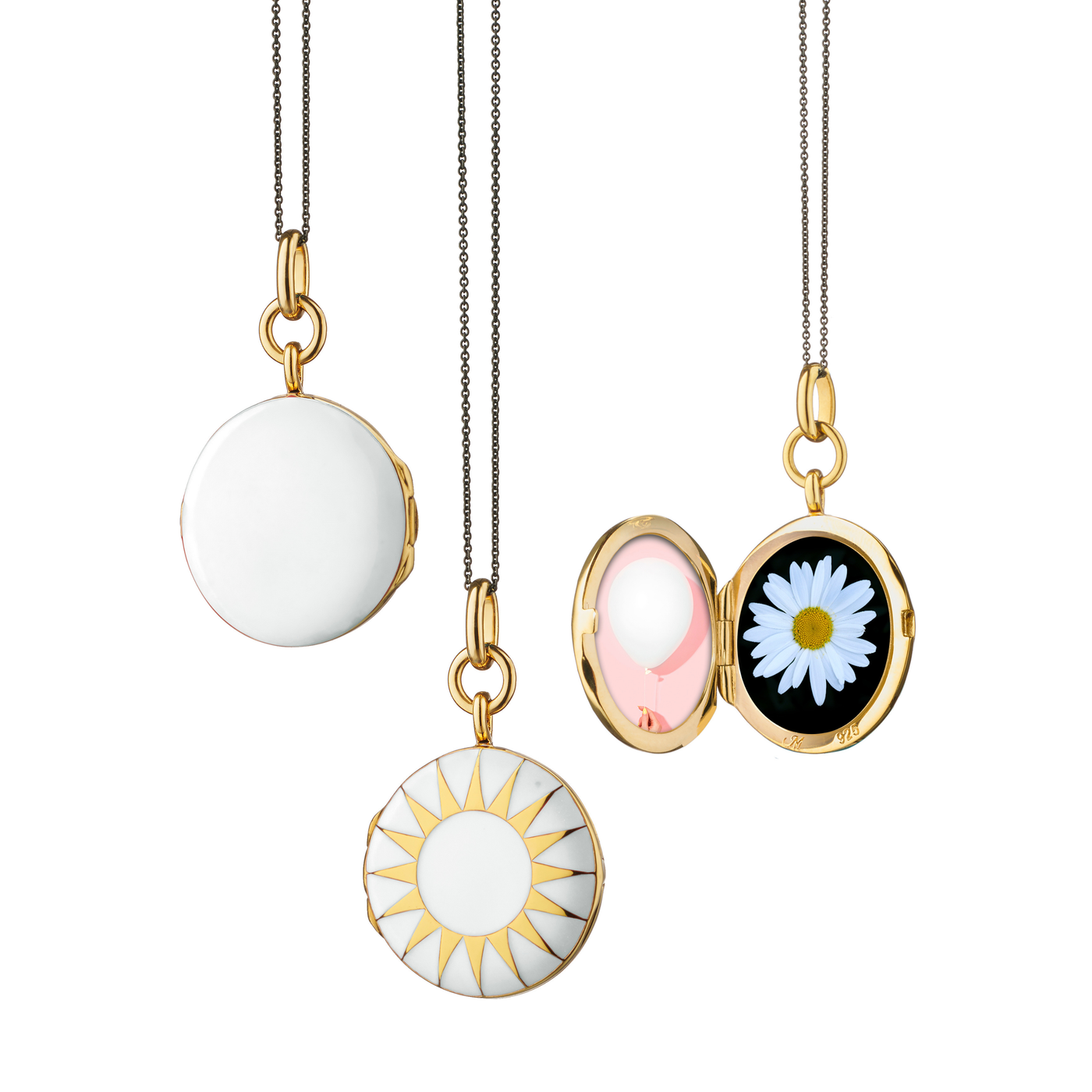 Vermeil Round White Enamel Sun Locket Pendant
