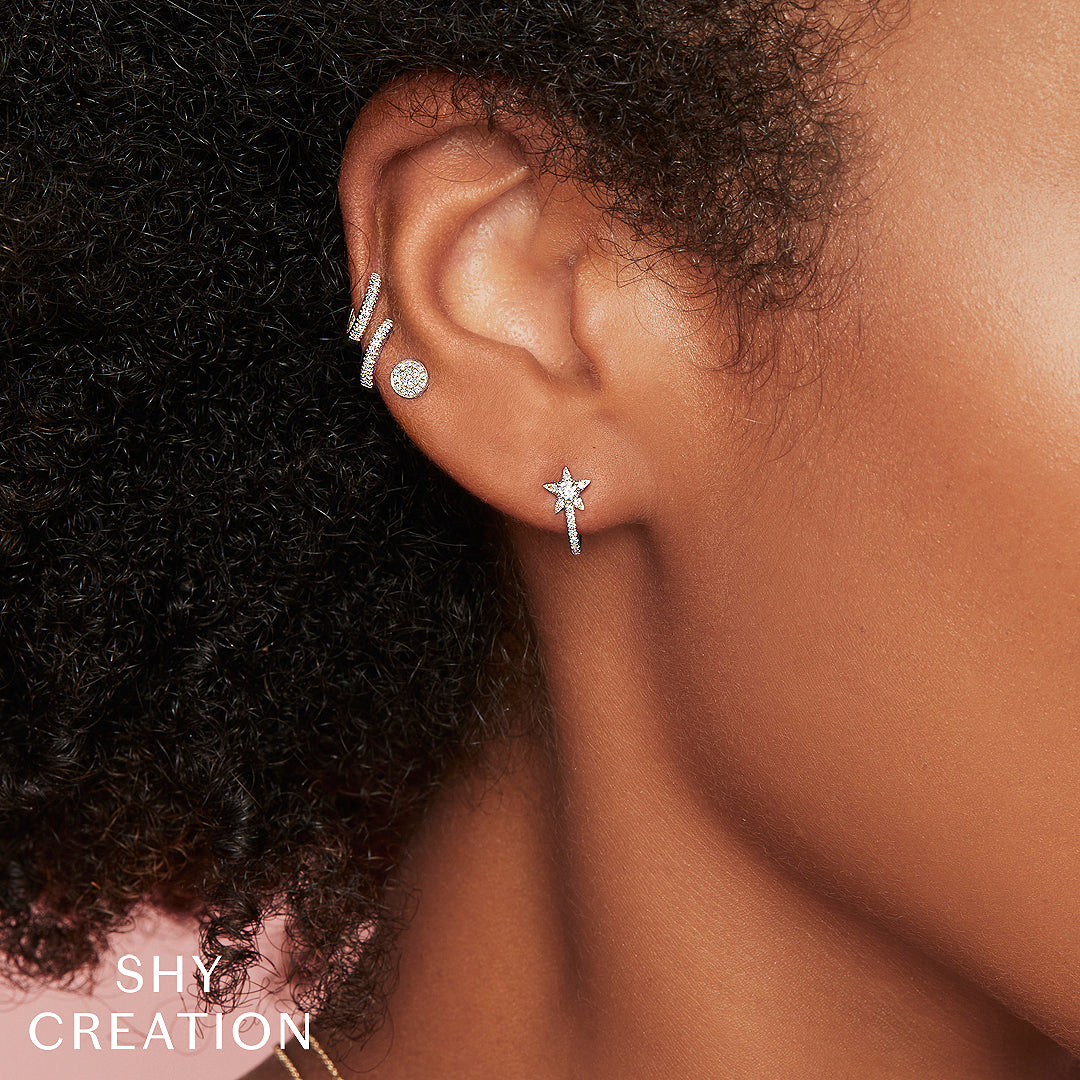 Diamond Hoops with Star Earrings