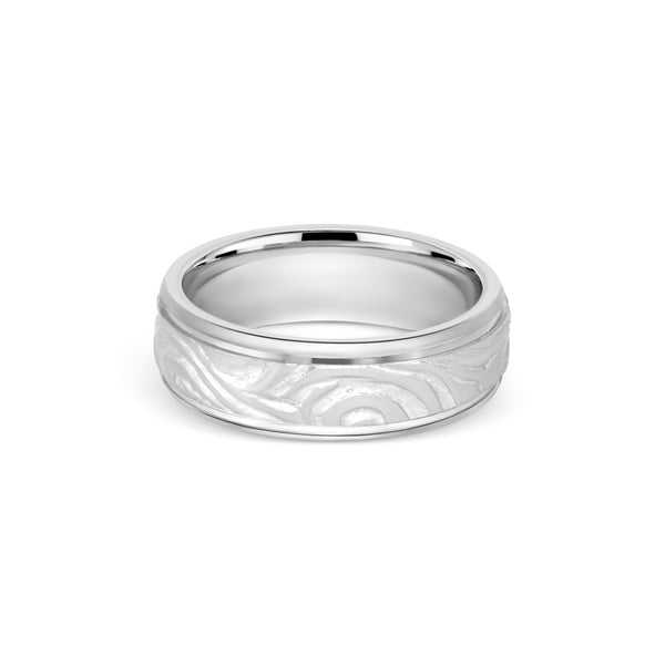 Platinum Engraved Wood Texture Band