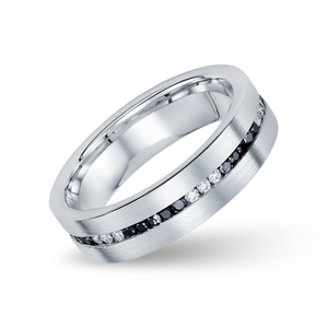 Satin Finish Black & White Diamond Band