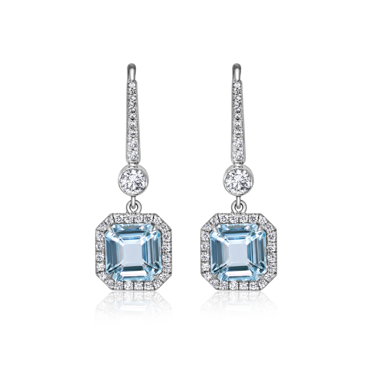 Cushion Cut Aquamarine & Diamond Earrings