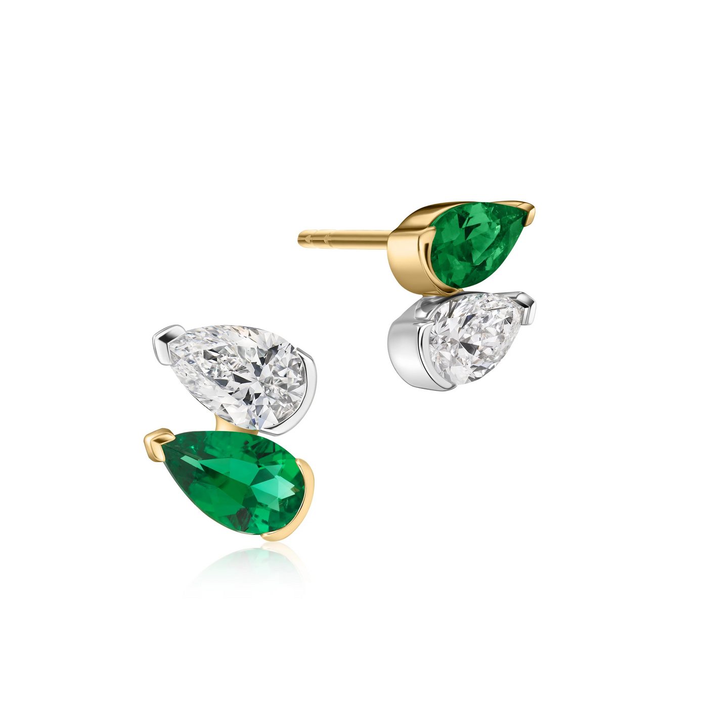 Pear Shape Emerald & Diamond Stud Earrings