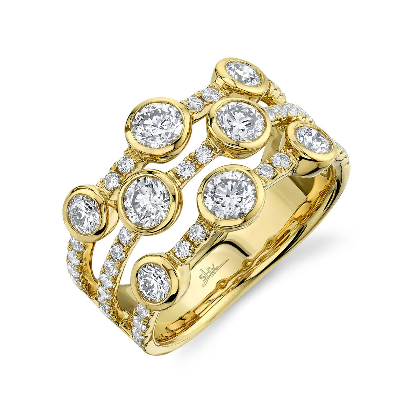 Three Row Bezel Set Diamond Bar Band