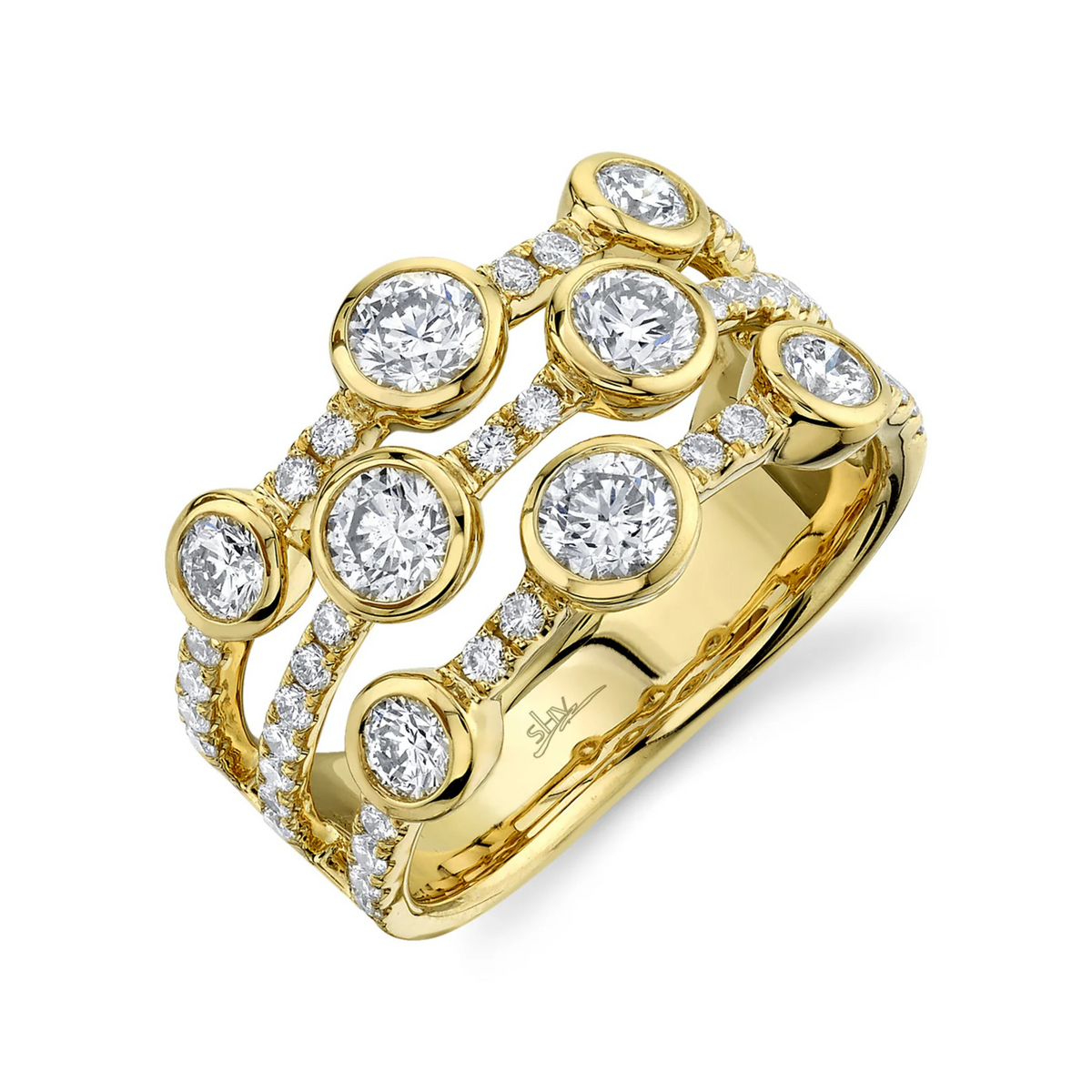 Three Row Bezel Set Diamond Bar Band