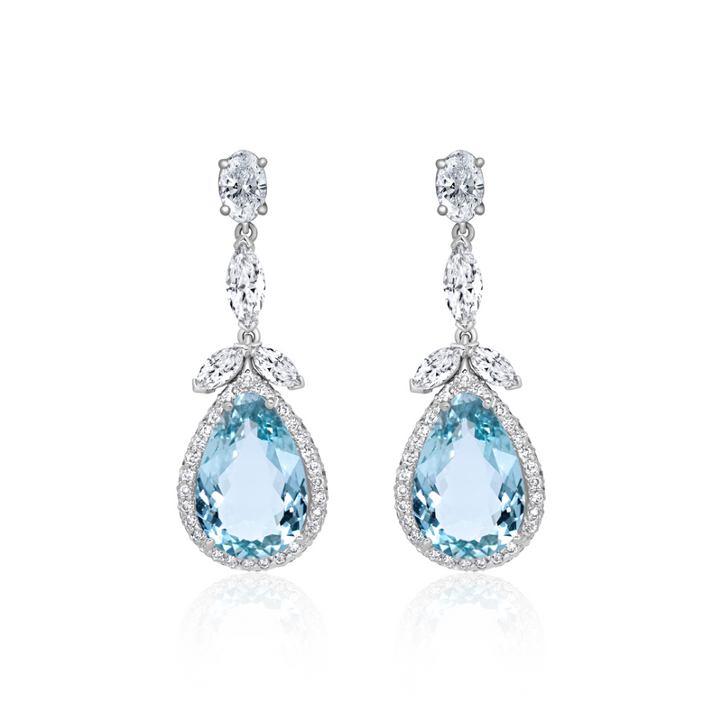 Aquamarine & Diamond Drop Earrings