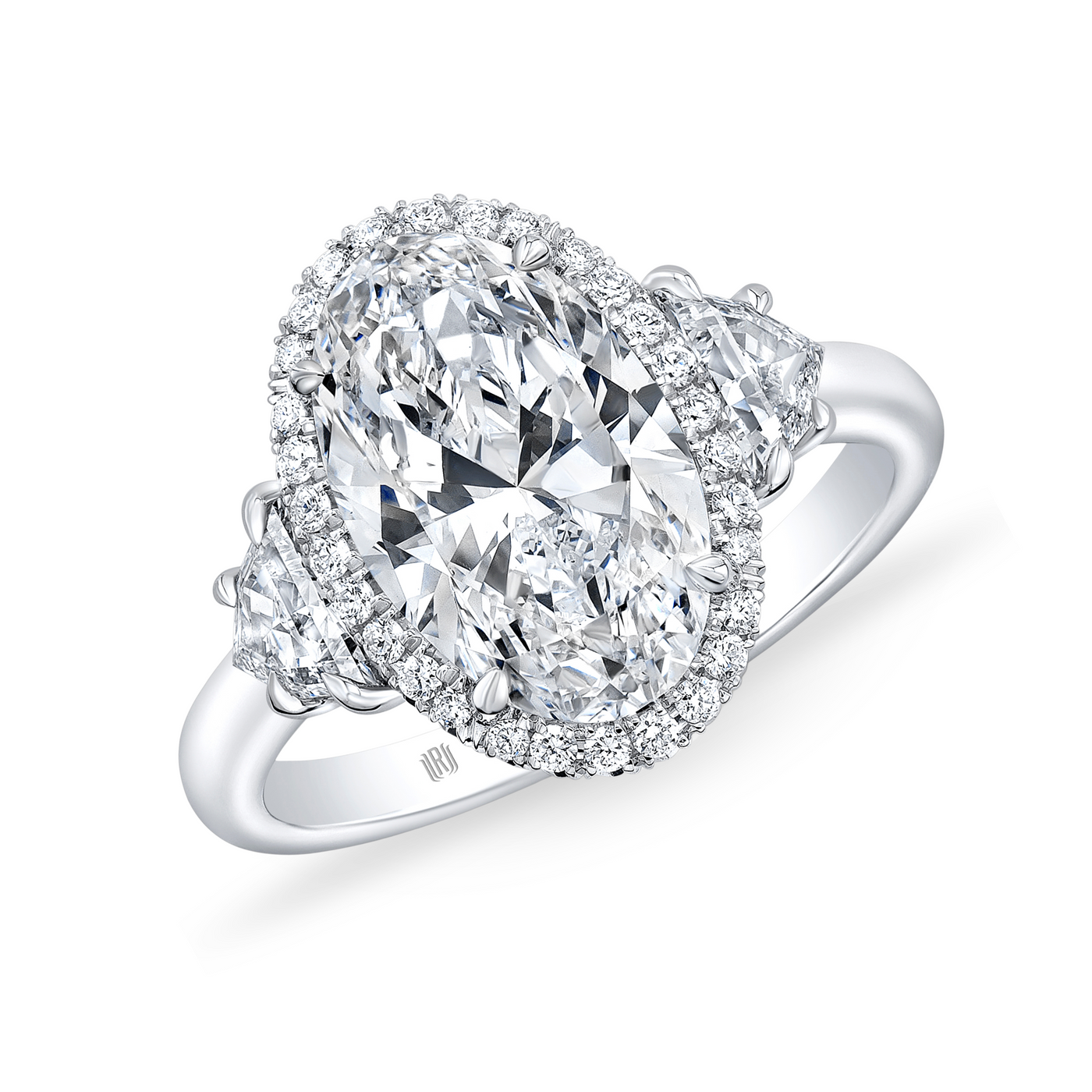 Oval Diamond Three Stone Halo Ring | 4.20tw