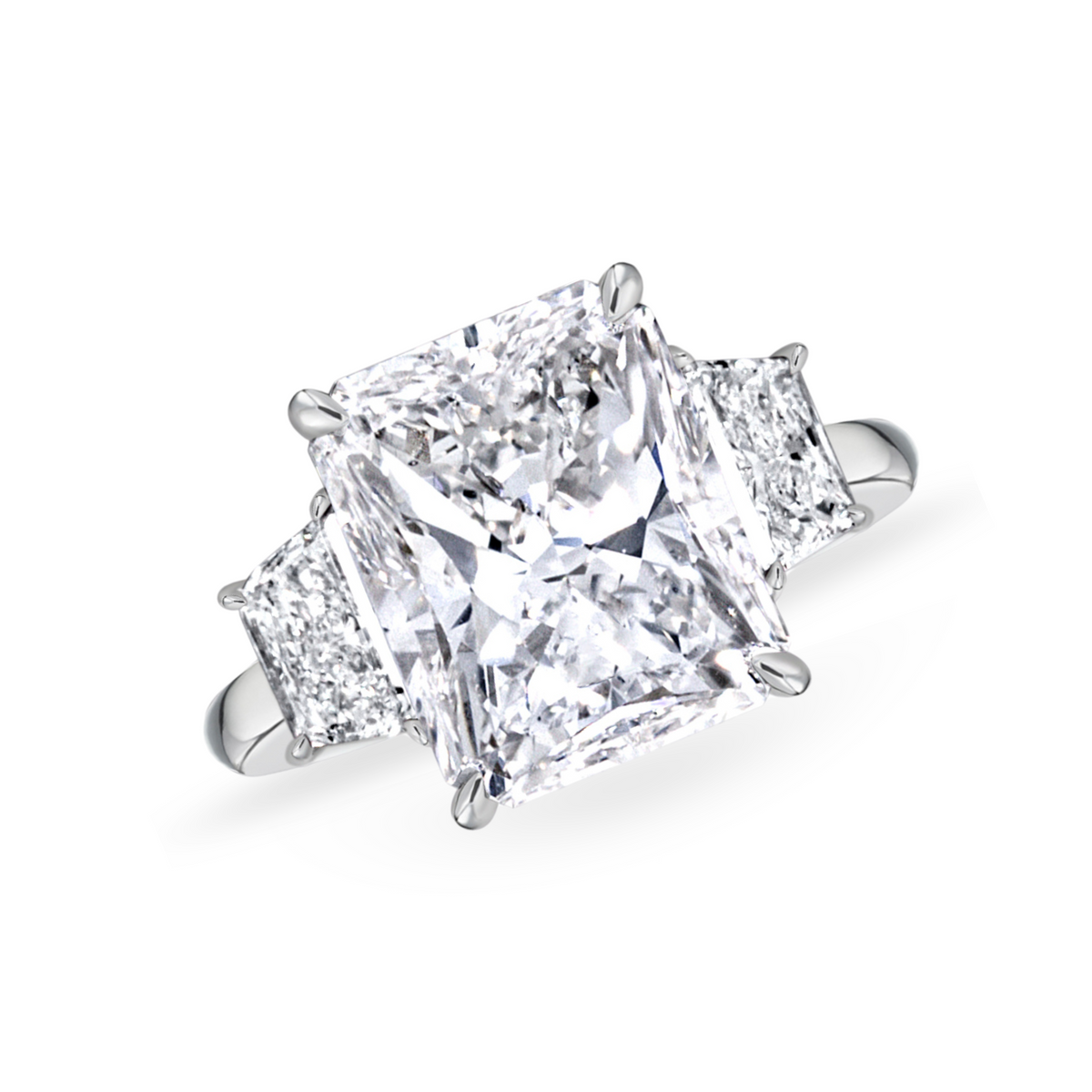Radiant Cut Diamond Ring with Trapezoid Side Stones | 8.11tw