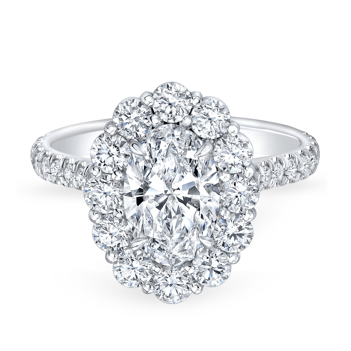 Oval Cut Diamond Halo Ring with Pavé Band | 1.82tw