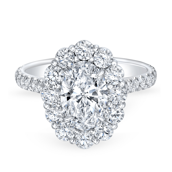 Oval Cut Diamond Halo Ring with Pavé Band | 1.82tw