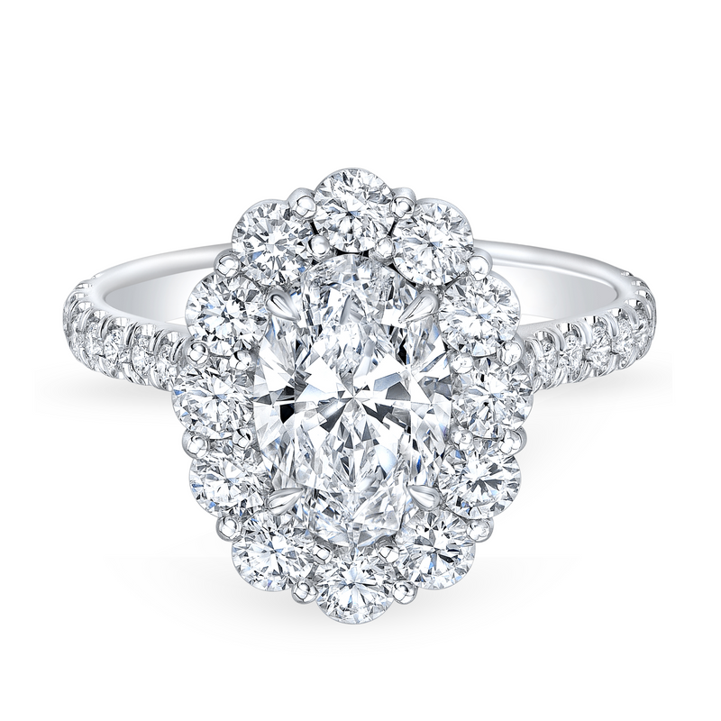 Oval Cut Diamond Halo Ring with Pavé Band | 1.82tw