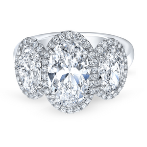 Moval Cut Triple Diamond Ring with Pavé Halo | 3.17tw