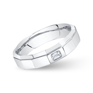 Faceted Band with Emerald Cut Diamond