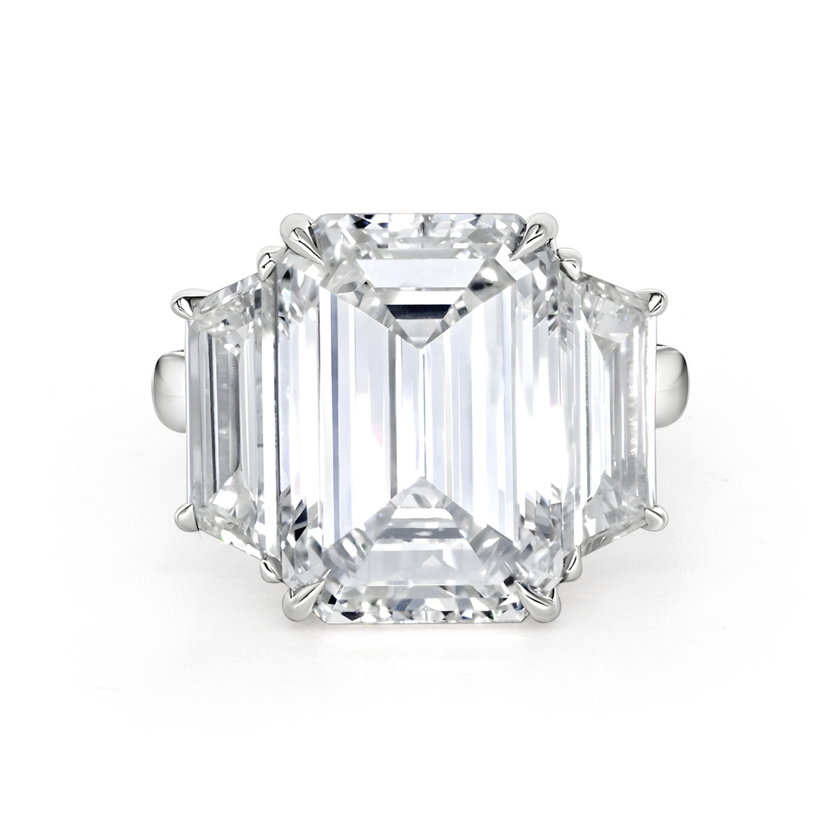 Emerald Cut with Trapezoid Side Stones Diamond Ring | 13.21tw