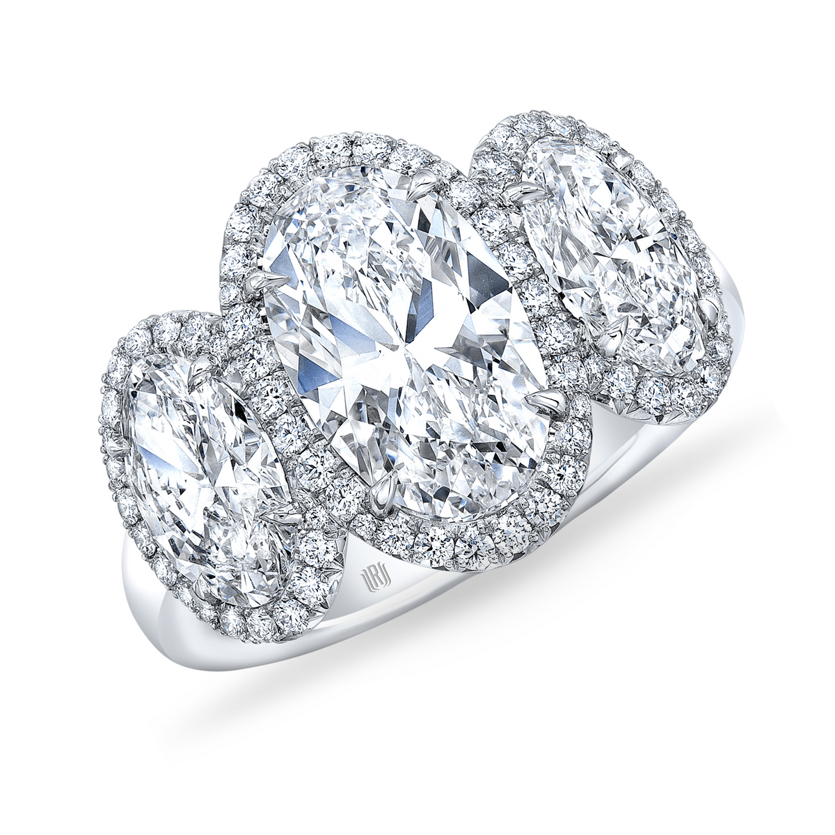 Moval Cut Triple Diamond Ring with Pavé Halo | 3.17tw