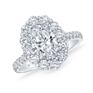 Oval Cut Diamond Halo Ring with Pavé Band | 1.82tw