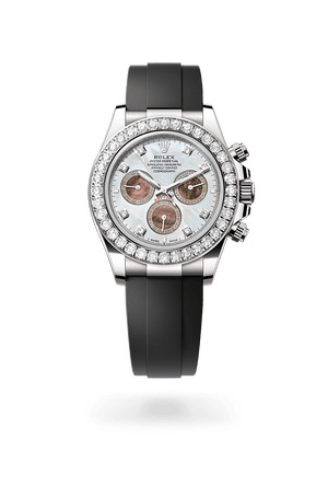 Rolex Cosmograph Daytona in White Gold and White and Black mother-of-Pearl set with Diamonds Dial, M126589rbr-0001| Polacheck's Jewelers