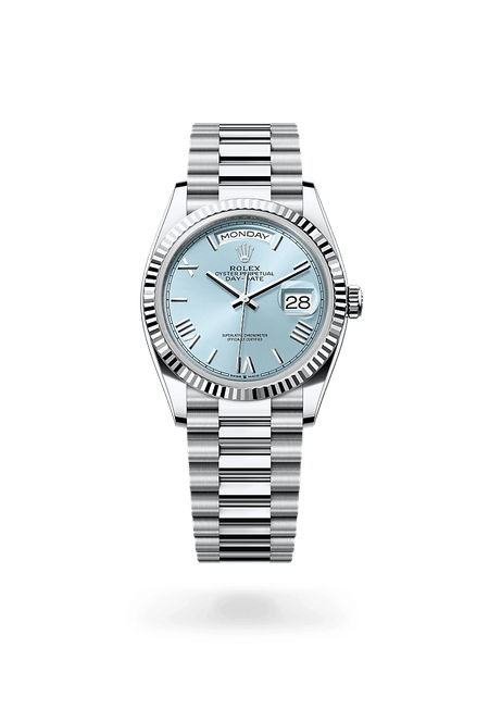 Rolex Day-Date 36 in Platinum and Ice Blue, M128236-0018 | Polacheck's Jewelers