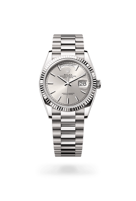 Rolex Day-Date 36 in White Gold and Silver Dial, M128239-0005 | Polacheck's Jewelers