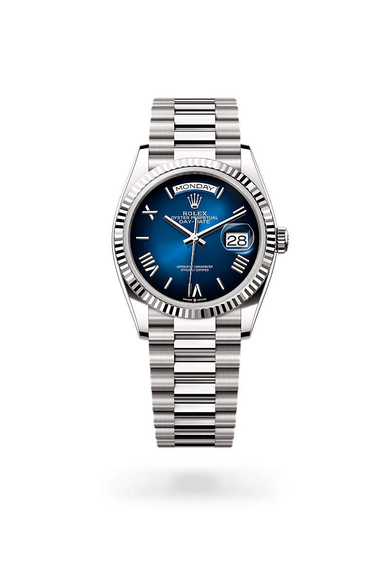Rolex Day-Date 36 in White gold and Blue ombrÌ© Dial, M128239-0063 | Polacheck's Jewelers