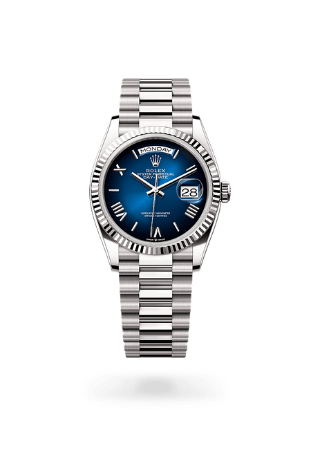 Rolex Day-Date 36 in White gold and Blue ombrÌ© Dial, M128239-0063 | Polacheck's Jewelers