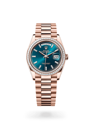 Rolex Day-Date 36 in Everose Gold and Blue-green dial, M128395tbr-0032 | Polacheck's Jewelers