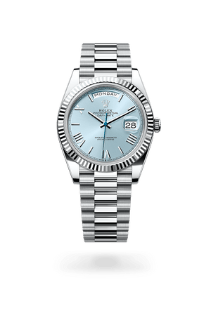Rolex Day-Date 40 in Platinum and Ice Blue Dial, M228236-0012 | Polacheck's Jewelers