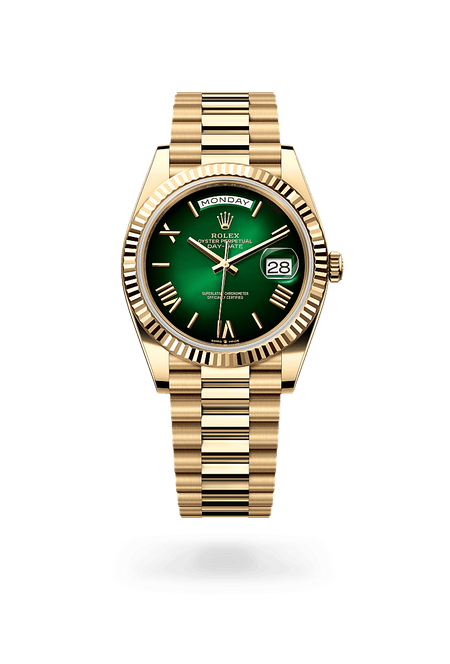 Rolex Day-Date 40 in Yellow Gold and Green ombrÌ© Dial, M228238-0069 Polacheck's Jewelers