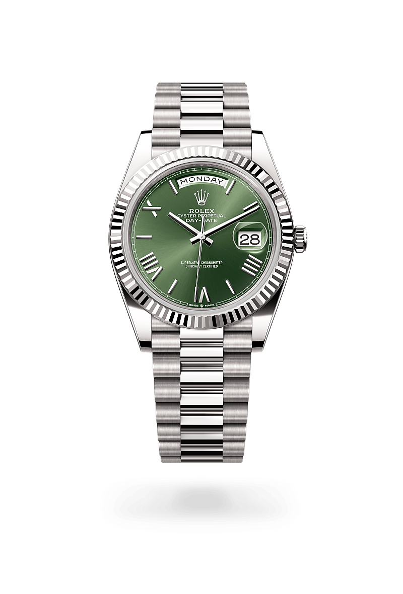 Rolex Day-Date 40 in White Gold and Olive Green Dial, M228239-0033 | Polacheck's Jewelers