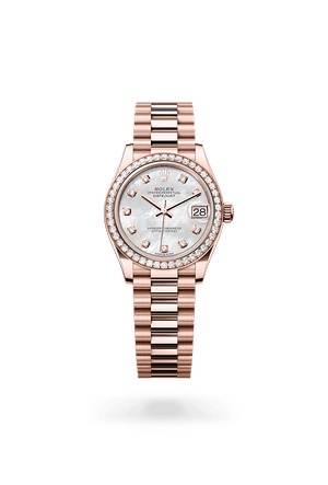Rolex Datejust in Everose Gold and White mother-of-pearl set with diamonds Dial, M278285rbr-0005 | Polacheck's Jewelers