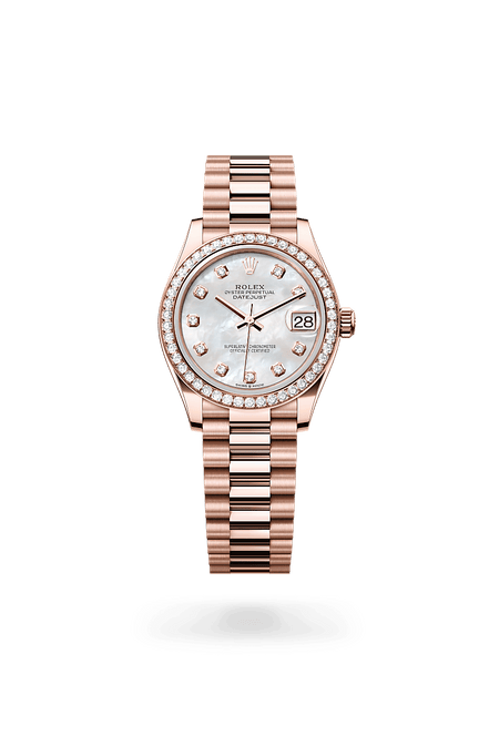 Rolex Datejust in Everose Gold and White mother-of-pearl set with diamonds Dial, M278285rbr-0005 | Polacheck's Jewelers