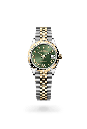 Rolex Datejust 31 in Yellow Rolesor and Olive green set with diamonds Dial, M278343RBR-0016 | Polacheck's Jewelers
