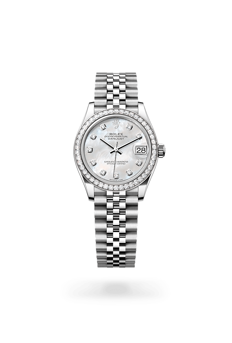 Rolex Datejust in White Rolesor and White mother-of-pearl set with diamonds Dial, M278384rbr-0008 | Polacheck's Jewelers