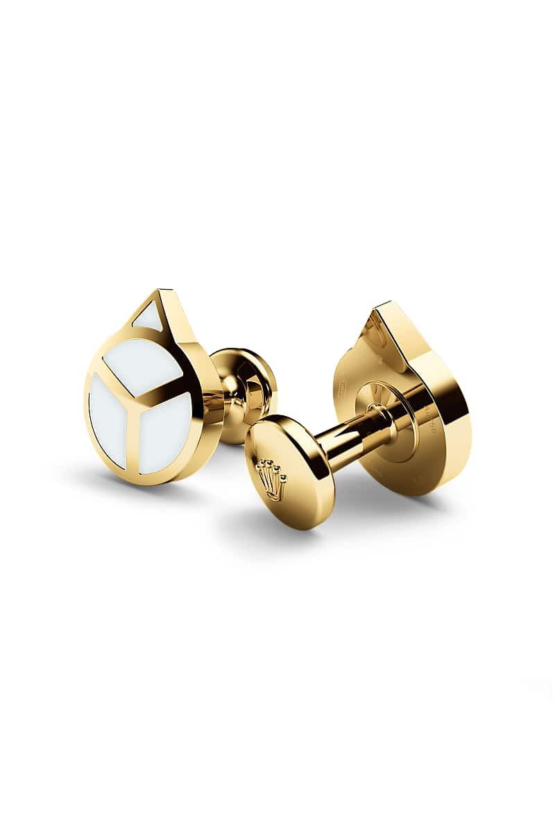Rolex ‘Hand’ cufflinks in Yellow gold and luminescent material, A1028 at Razny Jewelers
