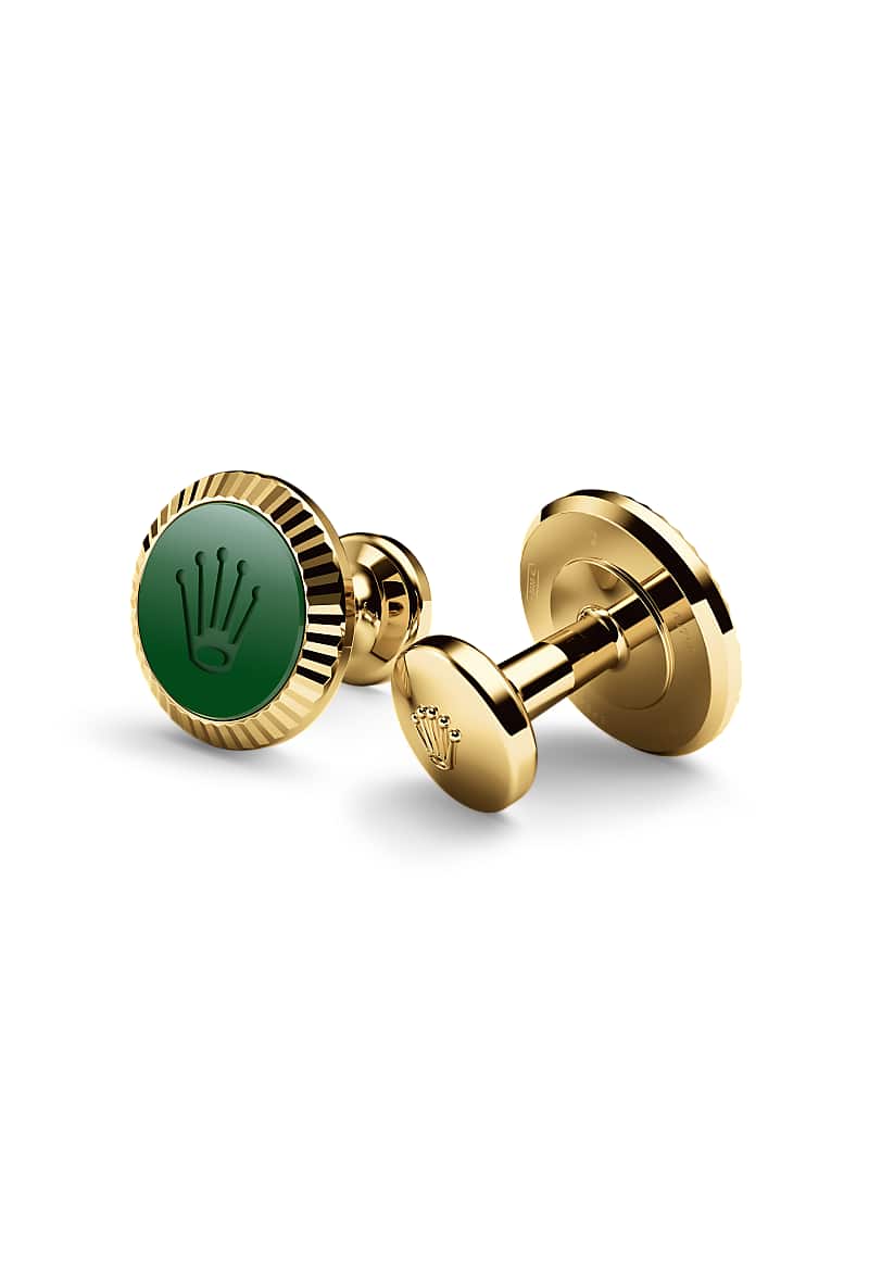 Rolex ‘Fluted’ cufflinks in Yellow gold and ceramic, A1038 at Razny Jewelers