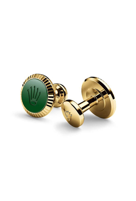 Rolex ‘Fluted’ cufflinks in Yellow gold and ceramic, A1038 at Razny Jewelers