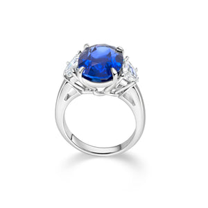 Oval Blue Sapphire 2 Cadillac Diamonds Ring