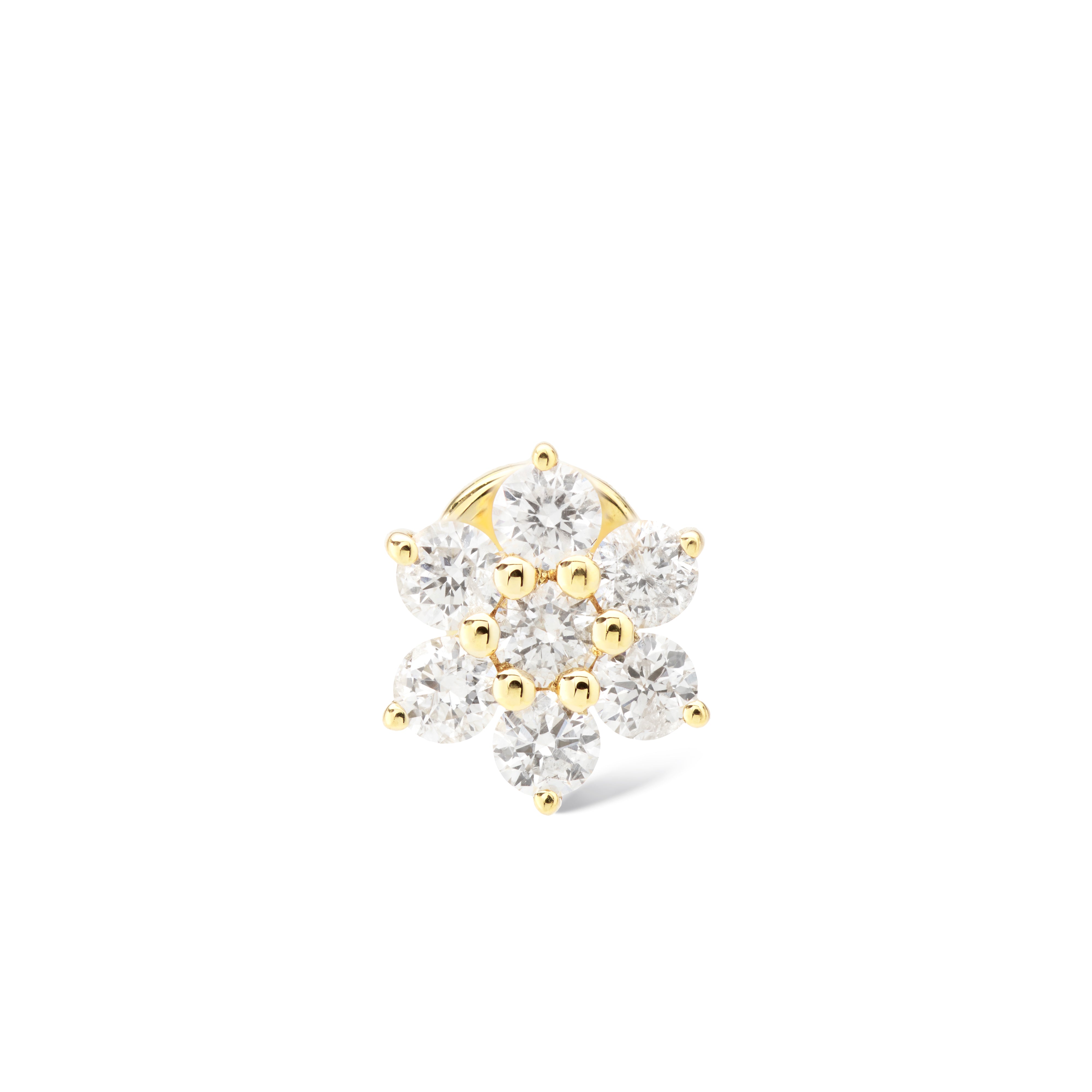 18K Yellow Gold and Full Pave Flower Stud Earrings