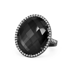 White Topaz Over Hematite Ring