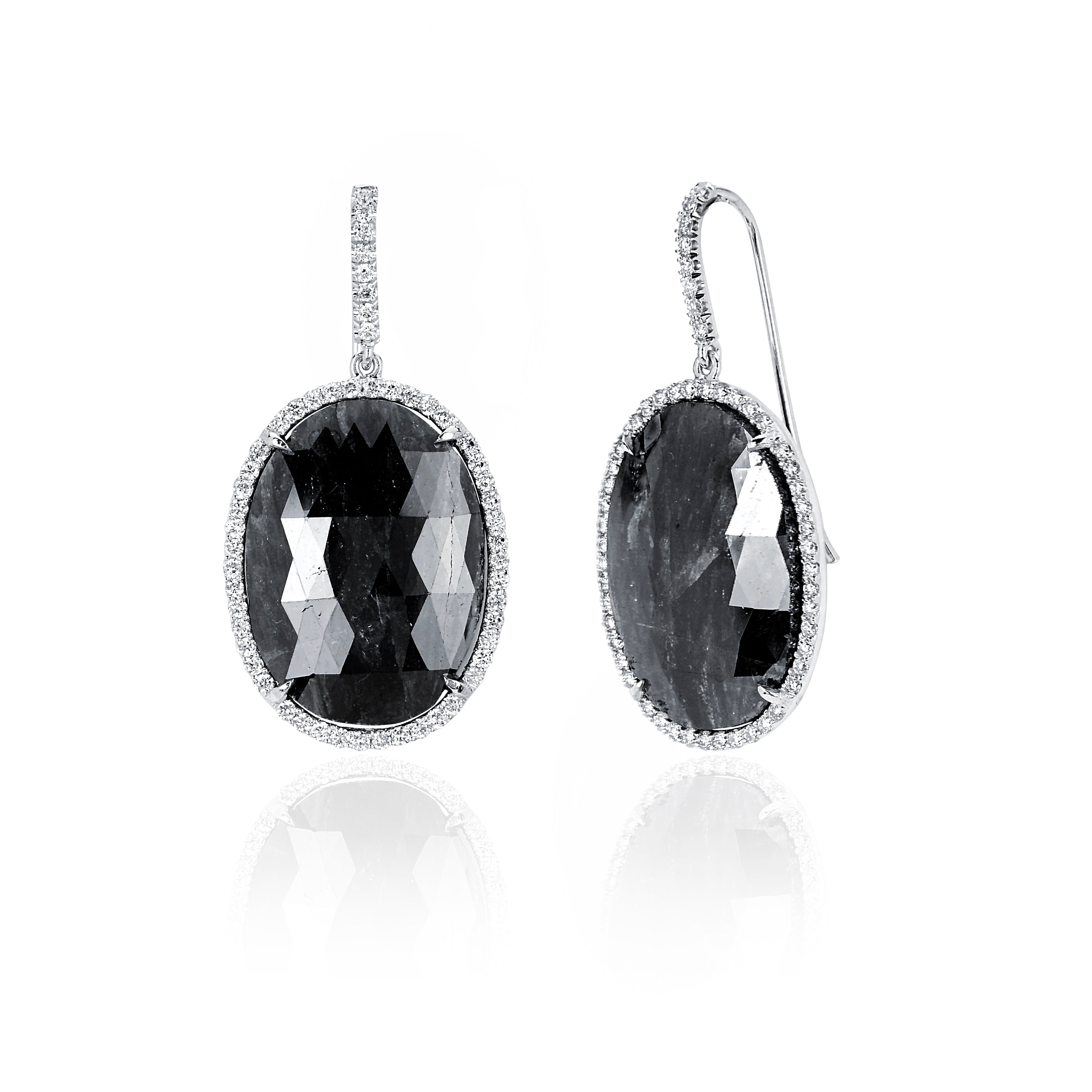 0.75 Carat diamond Halo Stud Earring With Black Diamond In 14K White Gold |  Fascinating Diamonds