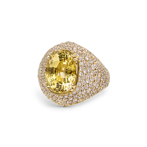 Cushion Cut Yellow Sapphire Diamond Dome Ring